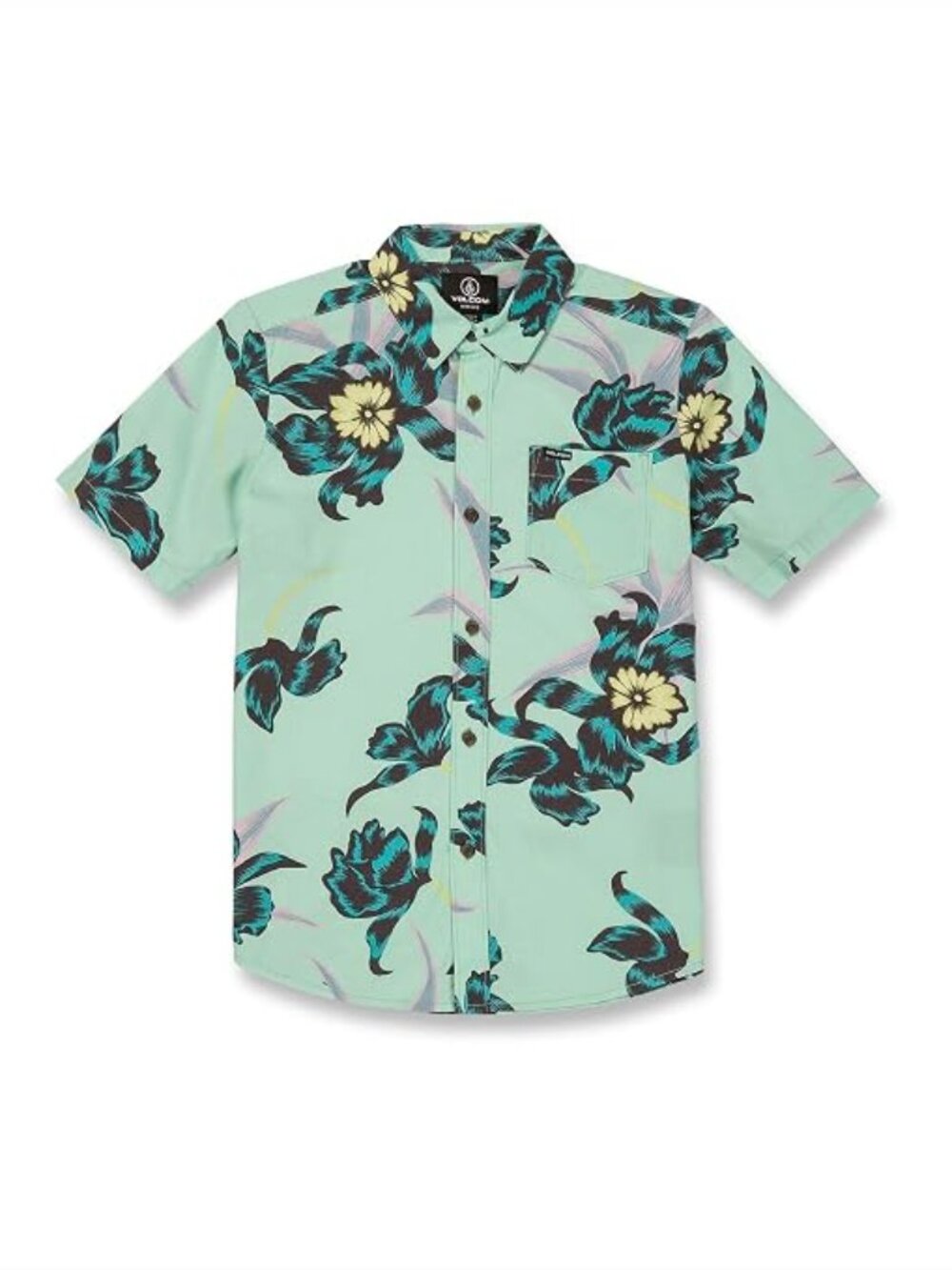 Volcom Island Time Short Sleeve Button Down Hawaiian Shirt Youth XL 14Y